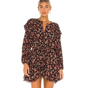 Free People Black and Red Floral Long Sleeve Dress